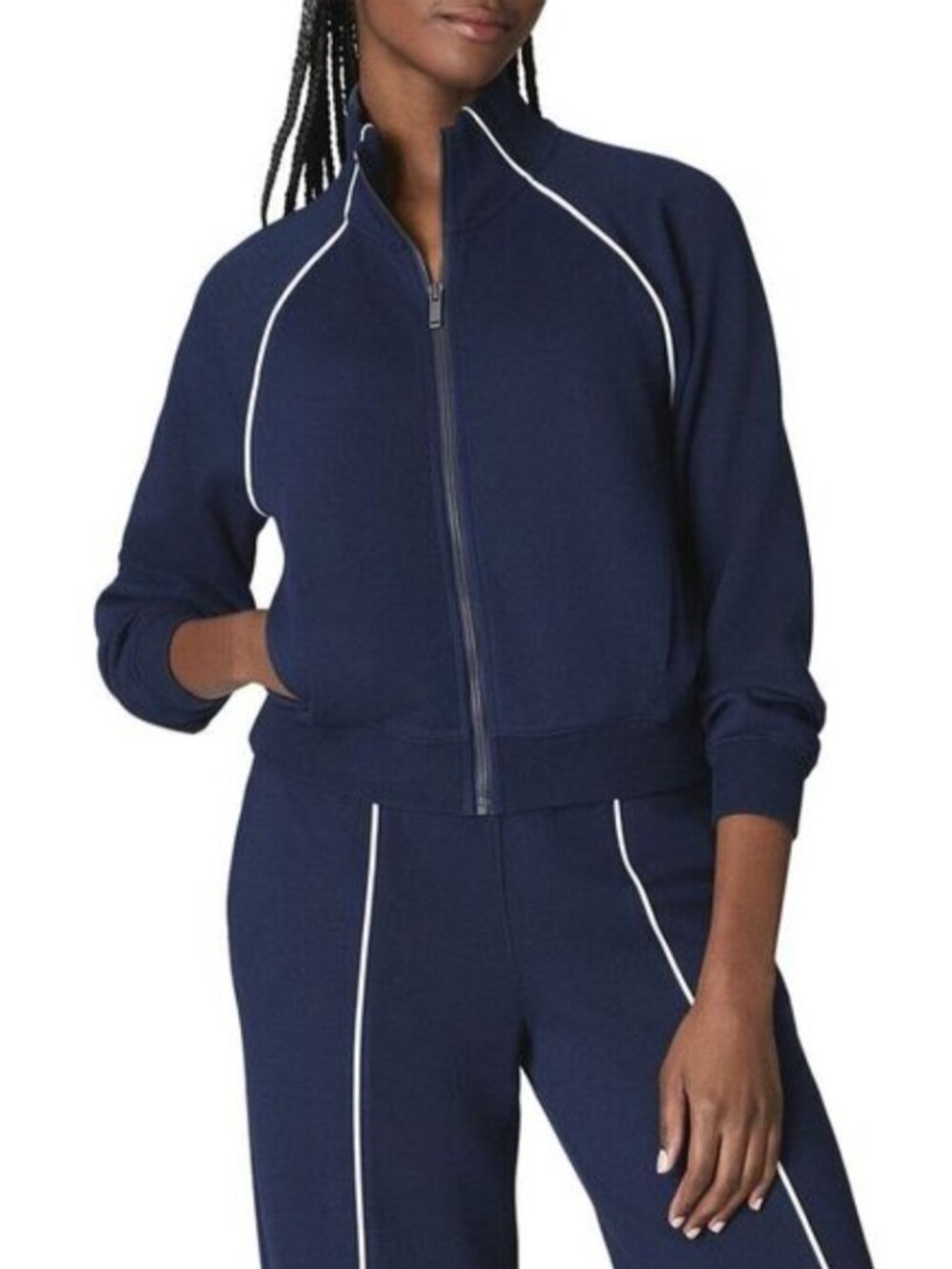 NWT Women's Spanx Airpique Travel Essentials Track Jacket Timeless Navy Small